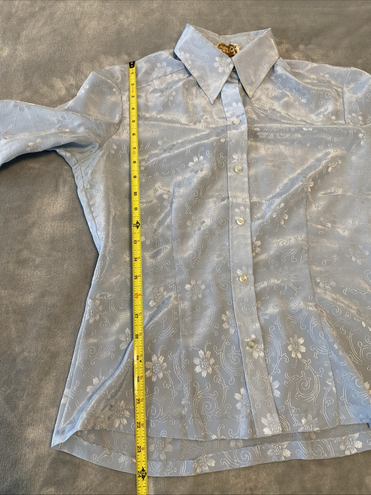 Vintage 70’s Amanda Blouse Shirt 100% Polyester Floral Blue Women’s Sz L