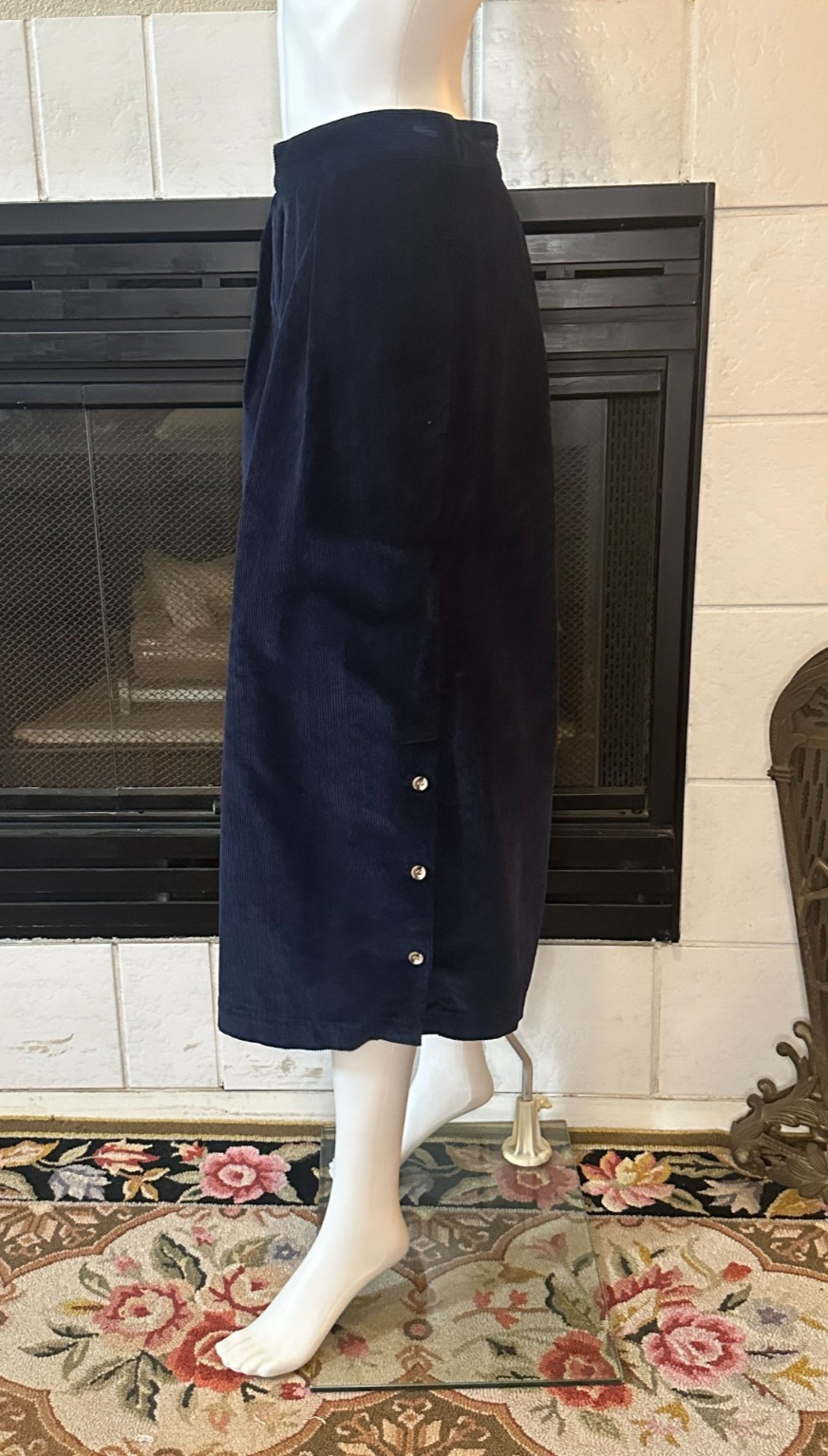 Vtg Calvin Klein Blue Corduroy Straight Below Knee Skirt Slit size 12