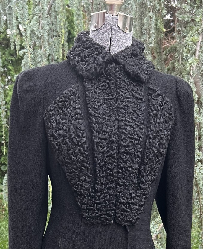 VINTAGE 1940’s ART DECO BLACK WOOL PERSIAN LAMB FUR COAT