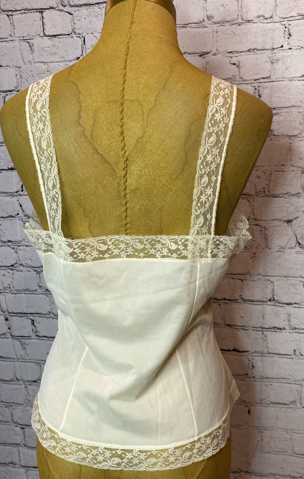Vtg Nylon Corset Style Ivory Nylon Lace Button Front Lingerie Tank Top