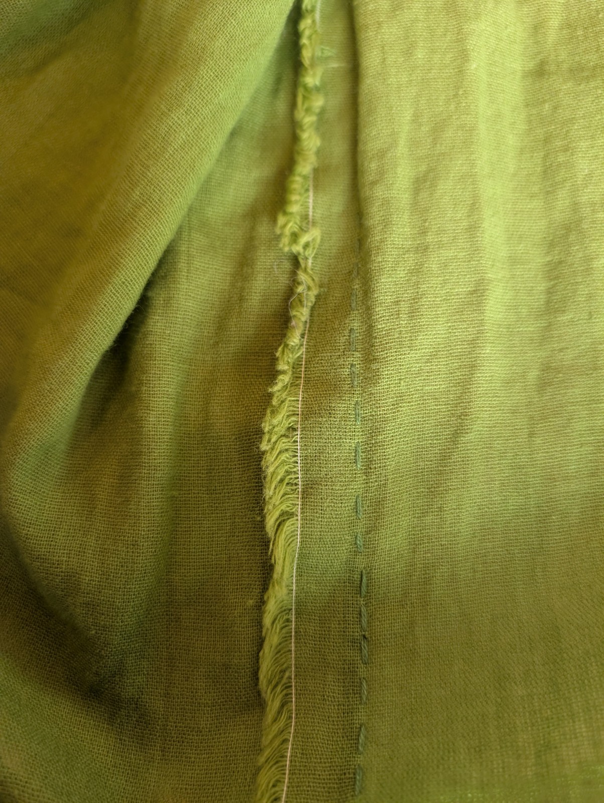Vtg 70s Mexican Embroidered Cotton Gauze Tunic Blouse Boho Peasant Green Huipil