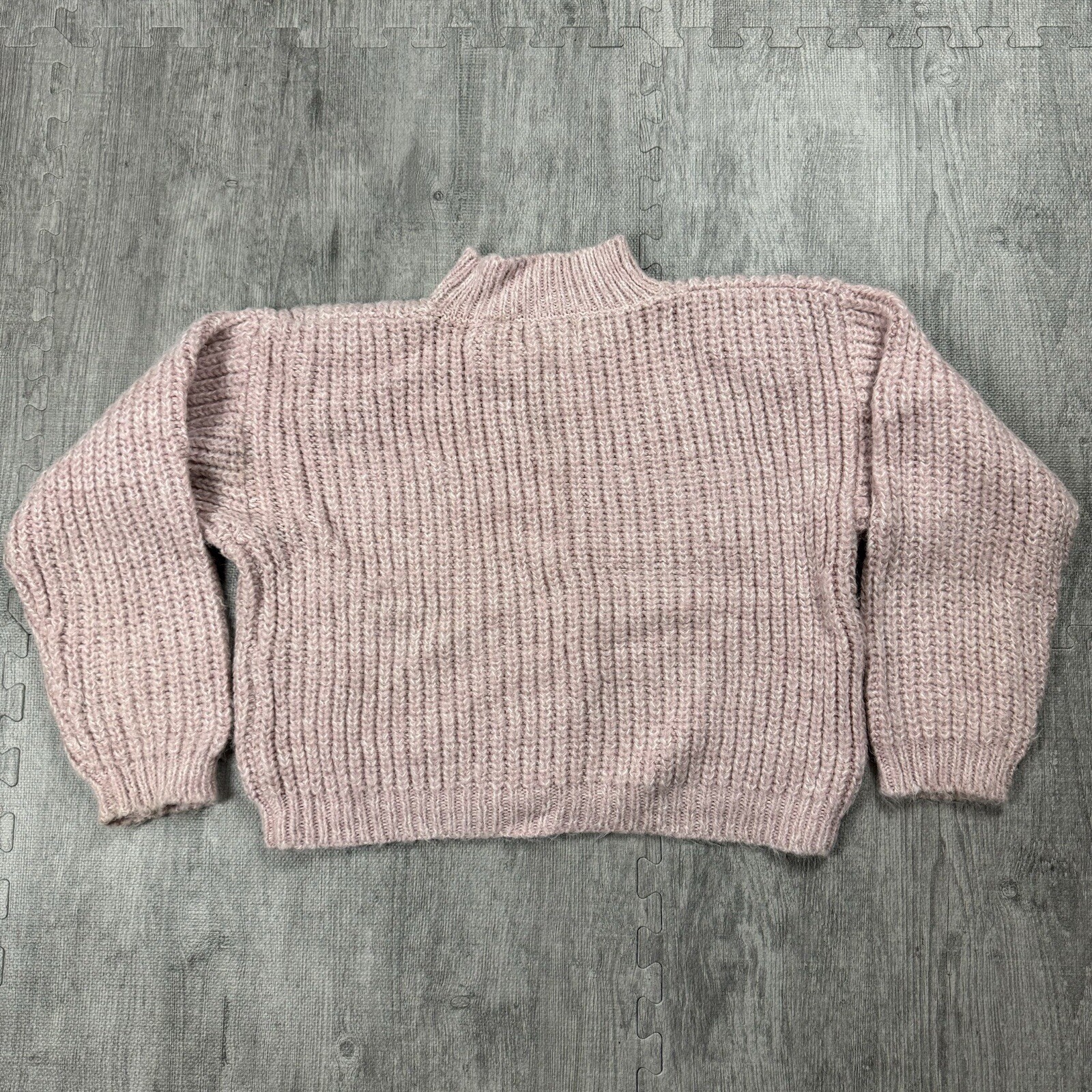 VTG 80S TARAZZIA FUZZY MAUVE PINK PASTEL CROP SWEATER PULLOVER MOCK NECK WMNS L