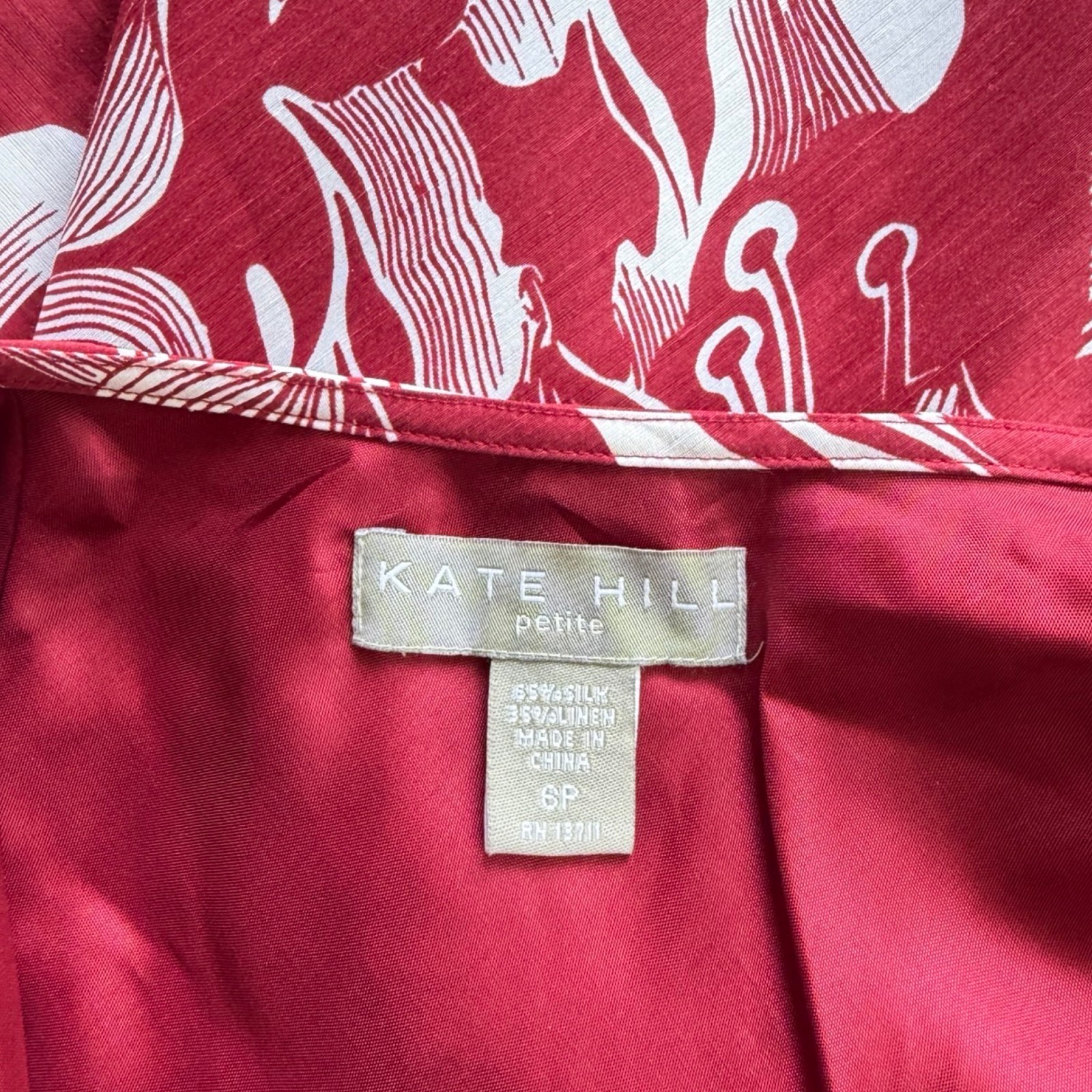 Vintage Silk/Linen Floral Print Skirt Size Small (6P) 26″ Waist A-Line Red/White