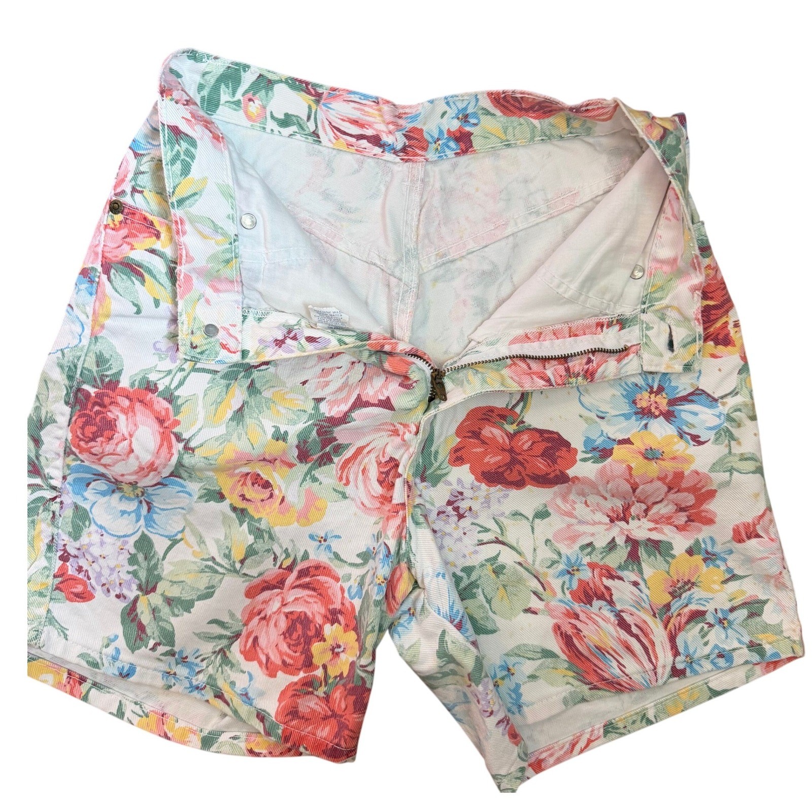 Zena Vintage Cottagecore 90s Women High Waisted Floral Denim Shorts Multi Cotton