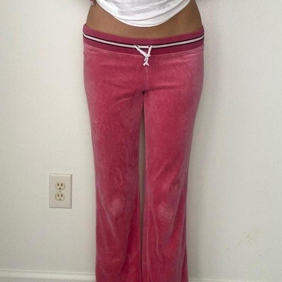 00s pink low waisted velour sweat pants with drawstring