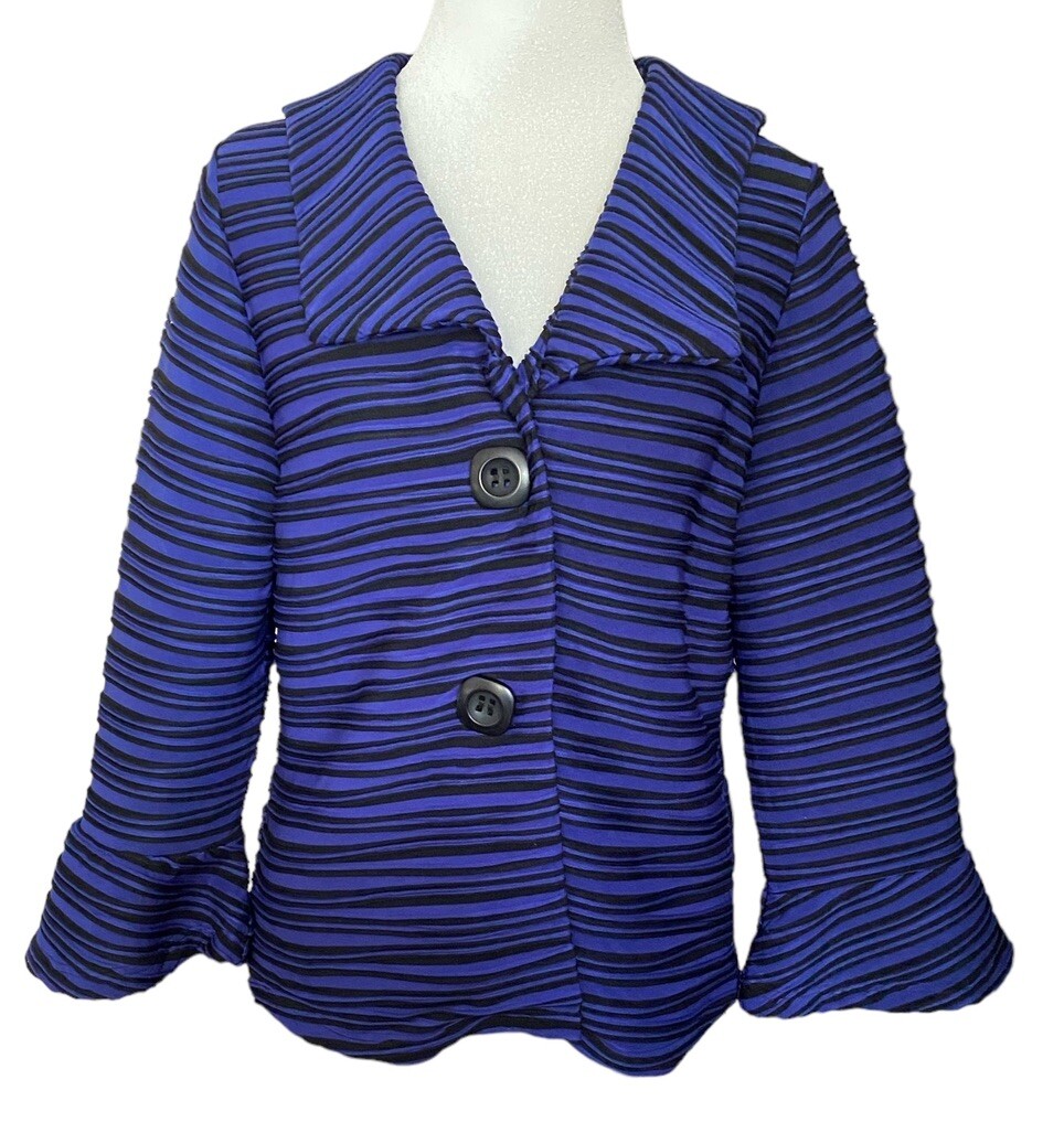 Great Cavalier By St. Paul Royal Blue & Black Striped Bell Sleeves Jacket Size M