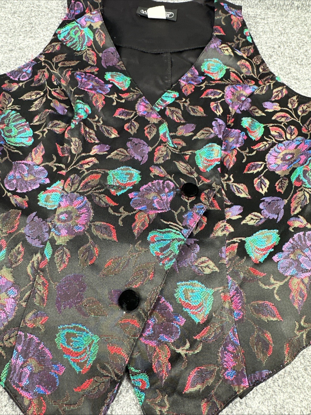 VTG 80s WRAPPER Floral Brocade Multicolor Holographic Tapestry Vest USA Women S