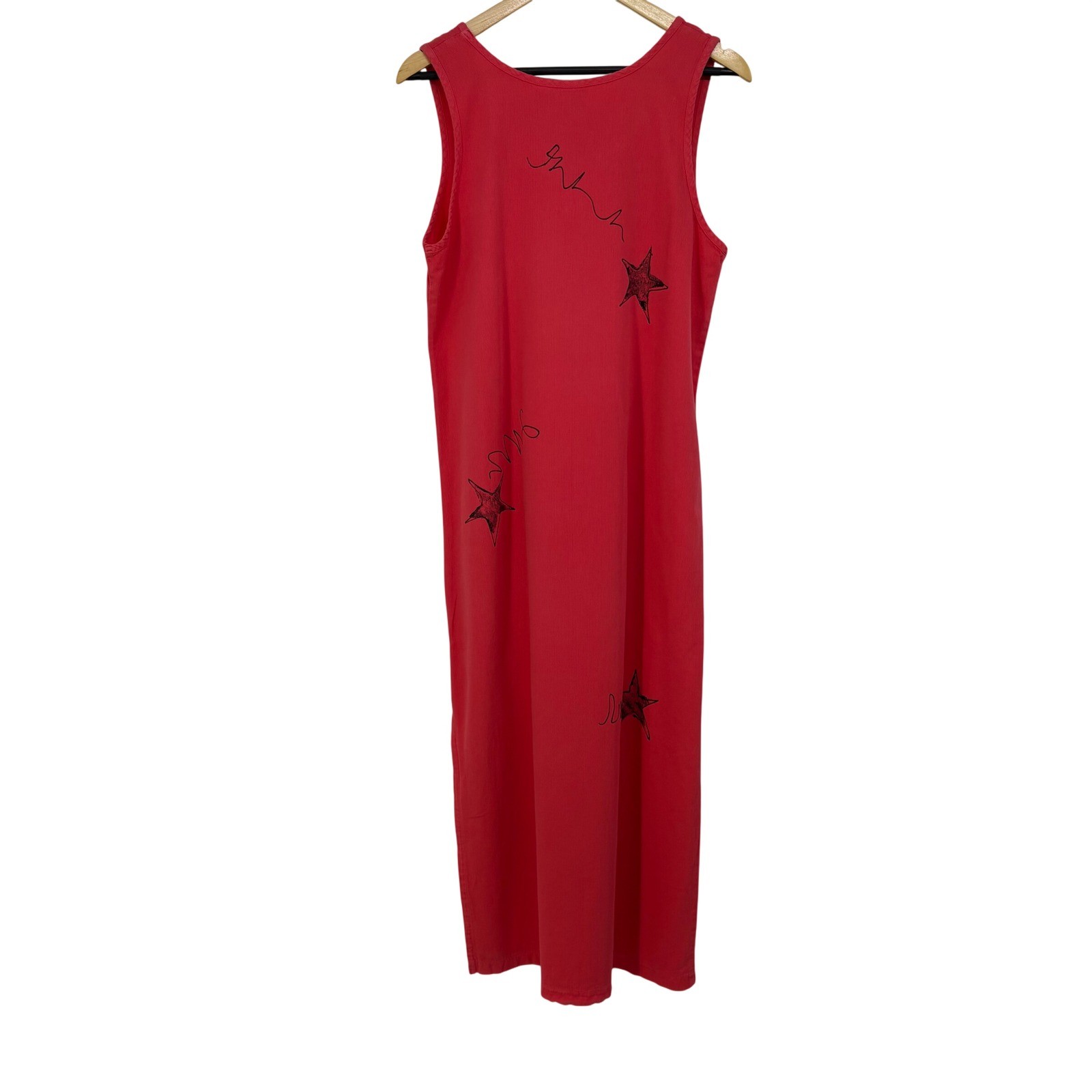 WEK Womens Vintage Coral Cotton Fish Starfish Graphic Maxi Dress Resort Beach