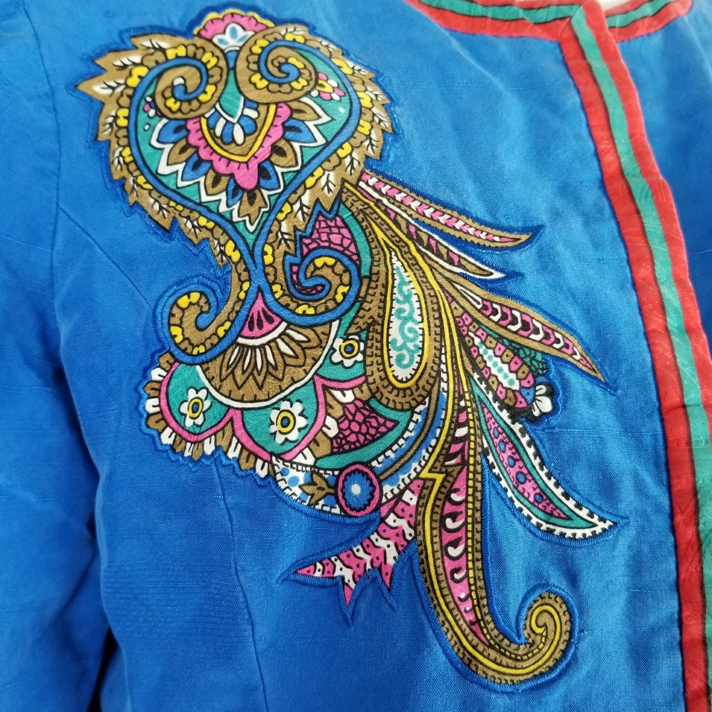 Anne Crimmins UMI Collection Jacket vintage 80’s size 14 Blue paisley applique