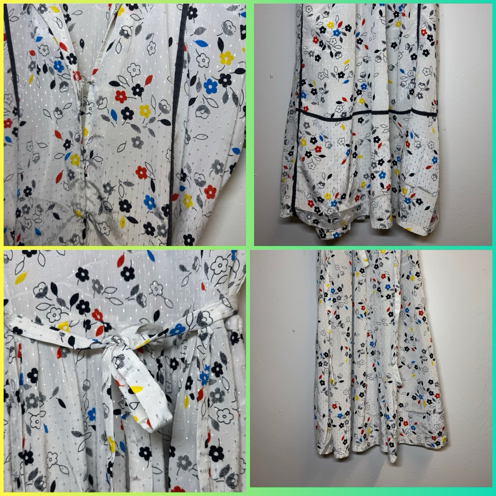 Vintage floral dress size small excellent condition white black, red yellow blue