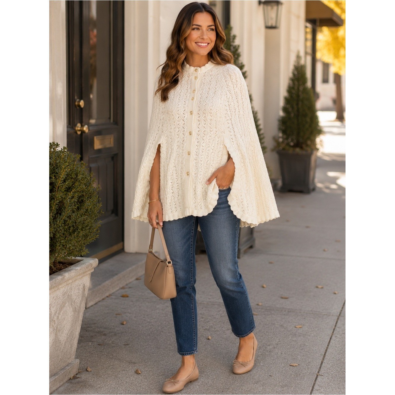 Vintage Ivory Cable Knit Cape Poncho Cottagecore Cozy Boho Grandmacore Chic