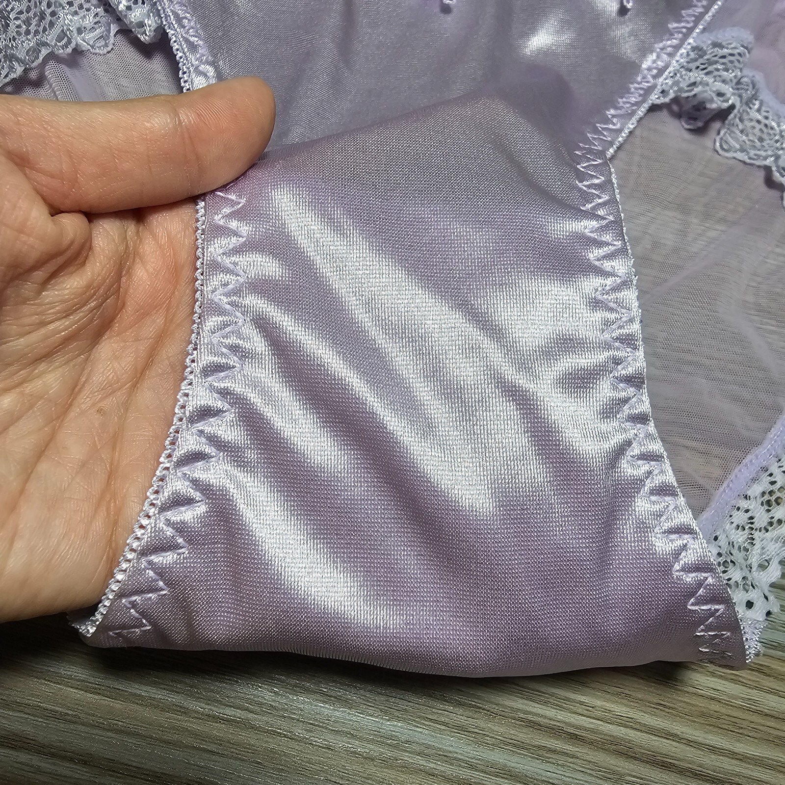 Shiny Nylon Satin Panty Sissy Purple Bikini See Through Brief Sz. 6-7 Hip 35-39″