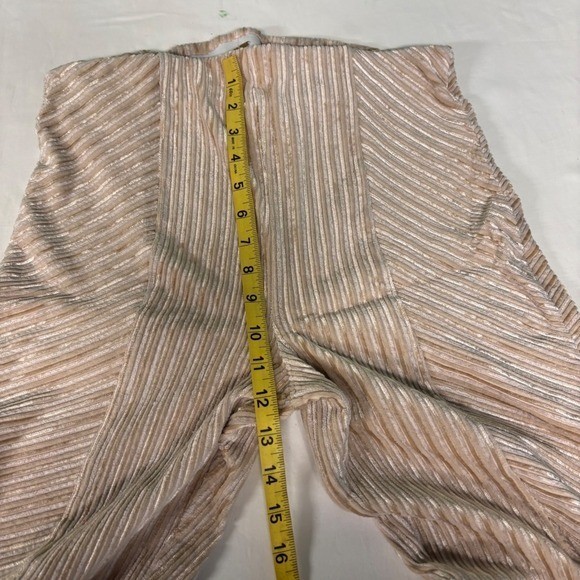 Free People Velvet Bell Bottom Pants Large Champagne Pleated Wide Leg Boho