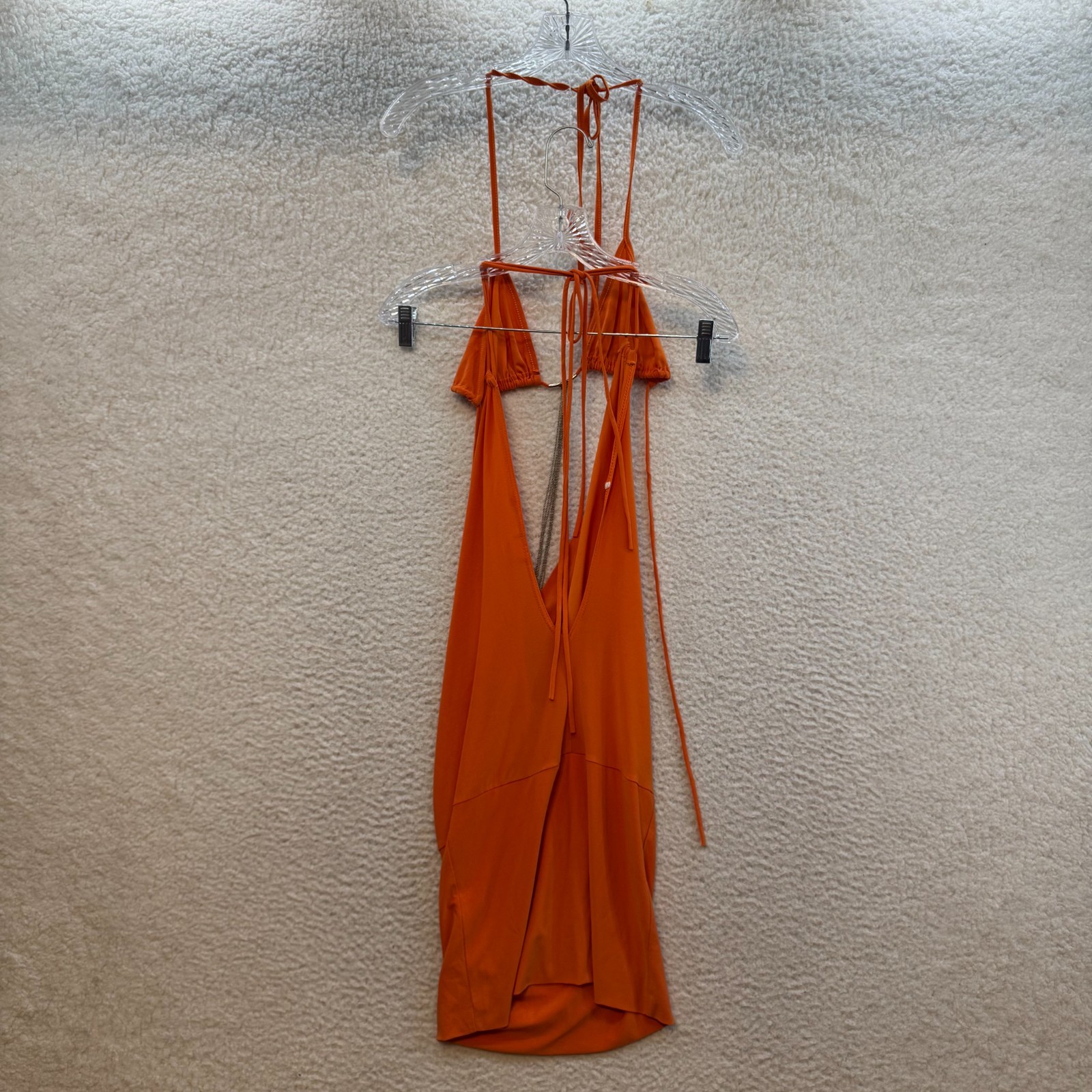 90s Y2K Vintage Mini Dress XS Small Orange 2 Piece Plunge Bodycon Club Rave