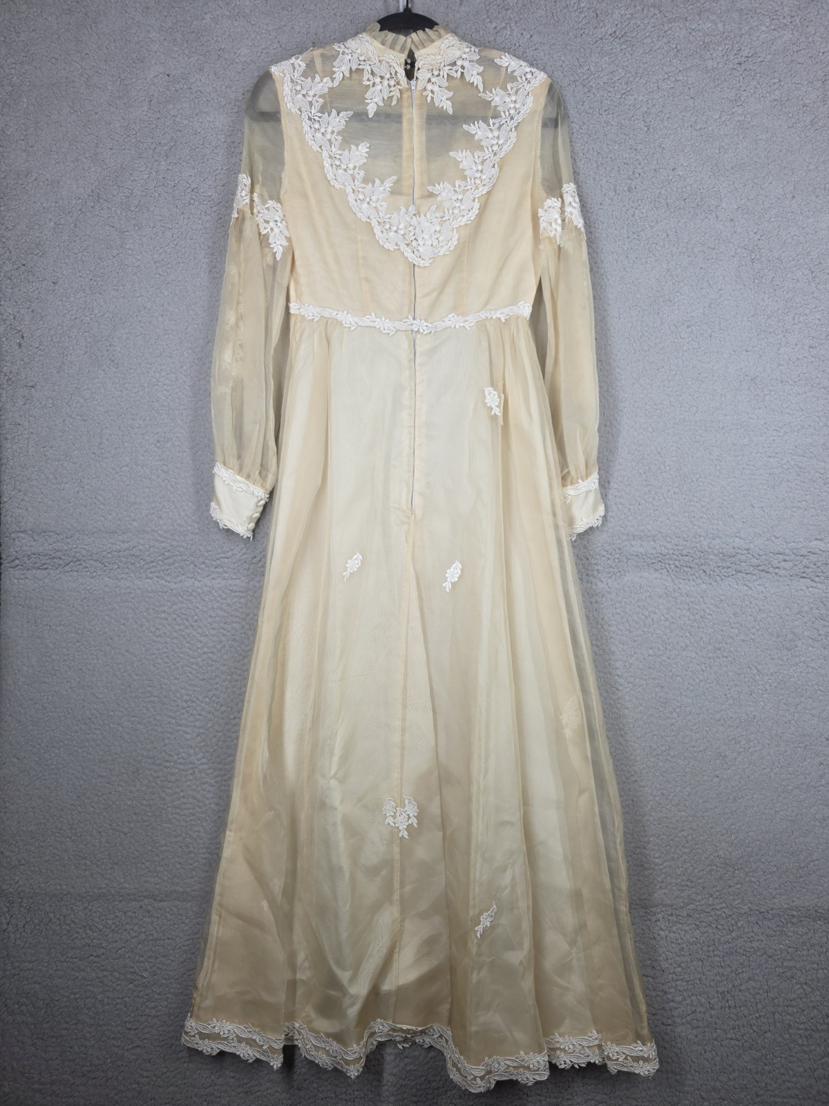 Vintage 70s Wedding Dress Size 4 Small Ivory With Lace Trim Chiffon Prairie