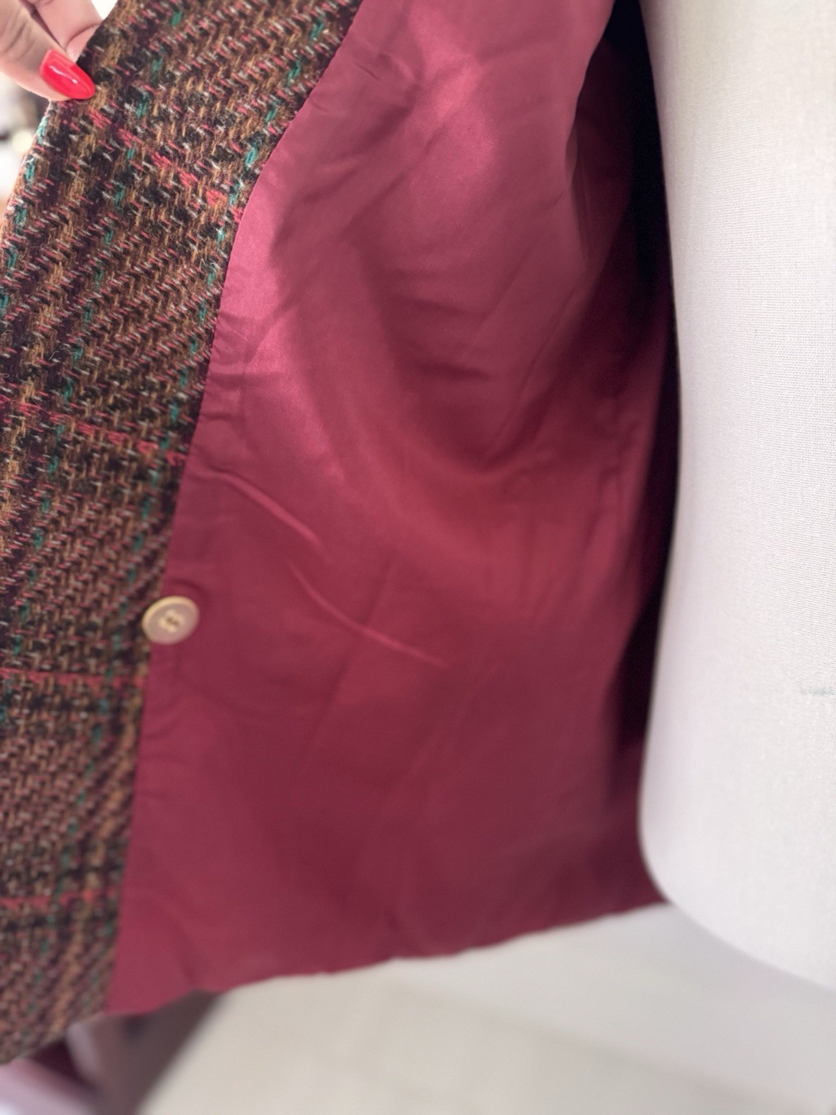 VTG Giorgio Sant’Angelo Plaid Tweed Wool Blazer Jacket Sz 14 Brown/Red Academia