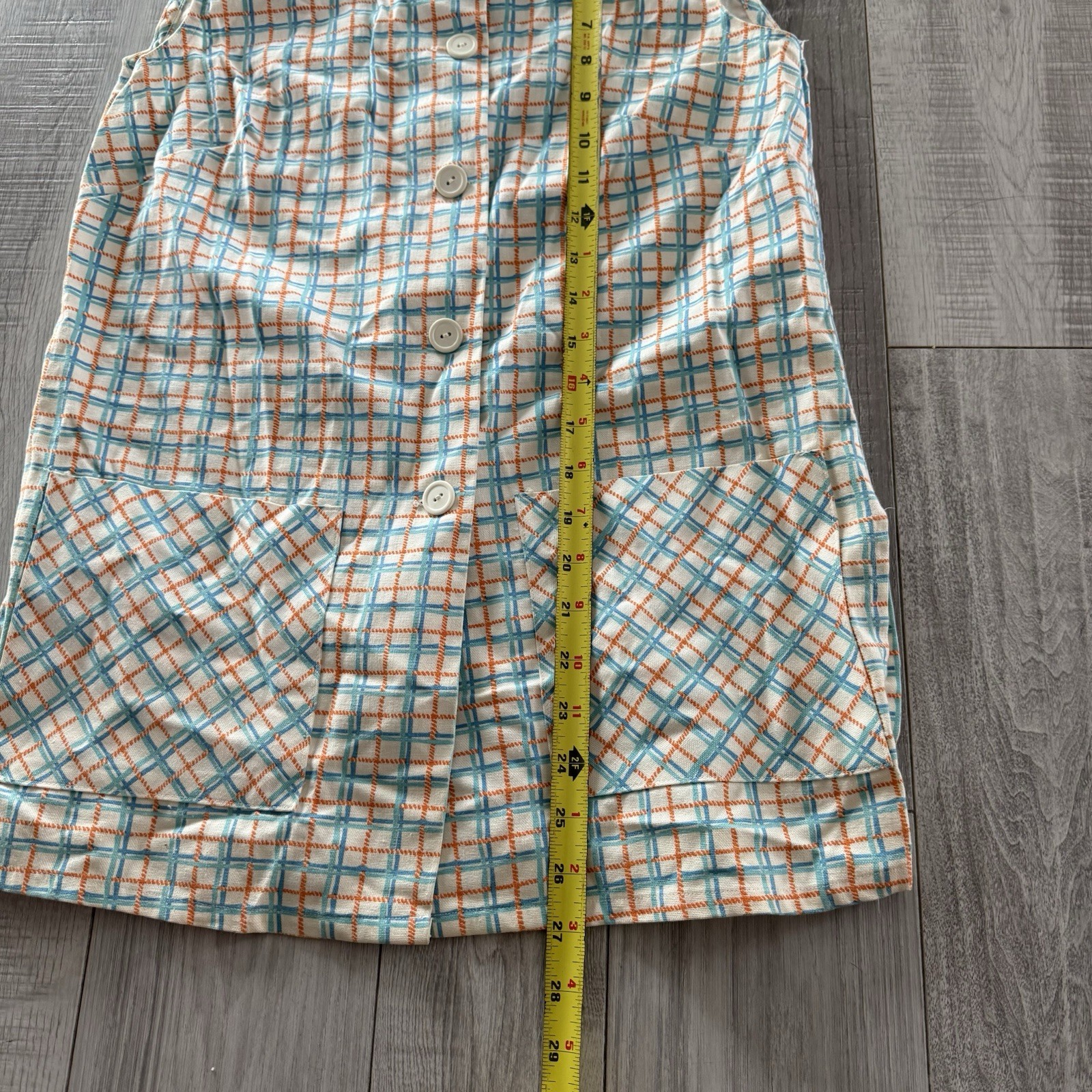 VTG 1960s Check Button Front Sleeveless Blouse Plaid Vest