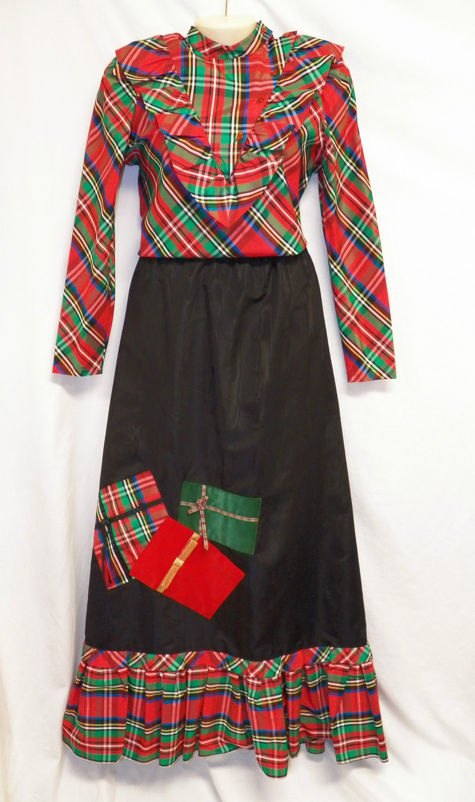 VTG Tumbleweeds 12 Plaid Skirt Top Blouse Outfit Set 2 Pc Xmas Red Long Maxi