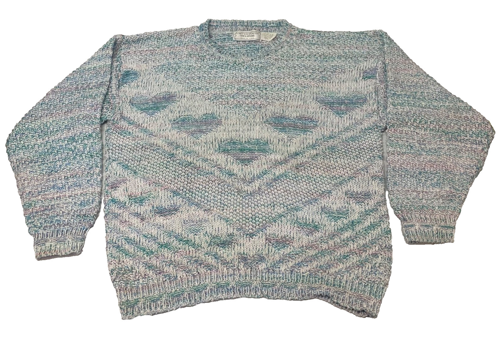 Vintage Sweater Knit Pastel Hearts United States Sweater Company Retro 80s