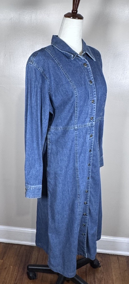 Vintage 90s Liz Claiborne Jeans Sz 10P Denim Buttoned Western Shirt Midi Dress