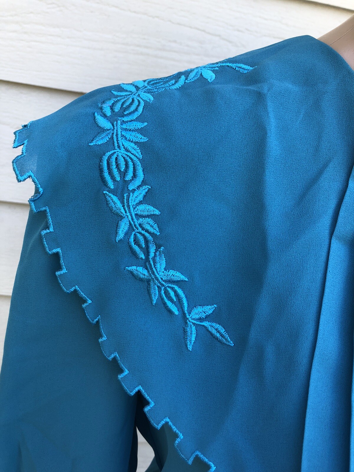 Vtg Billy Jack for Her 11/12 Blue Floral Embroidered Blouson Sheer Belted Dress