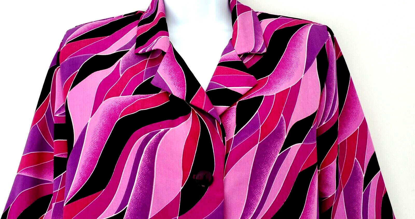 Vintage KENSINGTON SQUARE Purple Black Pink Abstract Top Shoulder Pads SZ Small