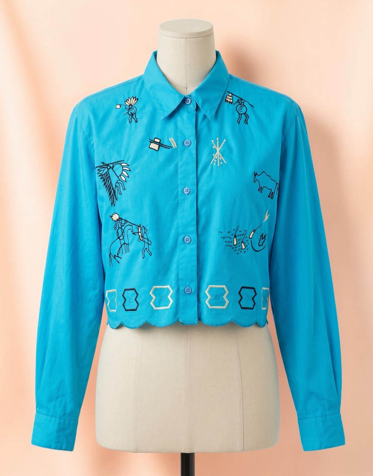 90s Vintage Wrangler Western Embroidered Crop Top With Scalloped Hem Cowgirl Sm