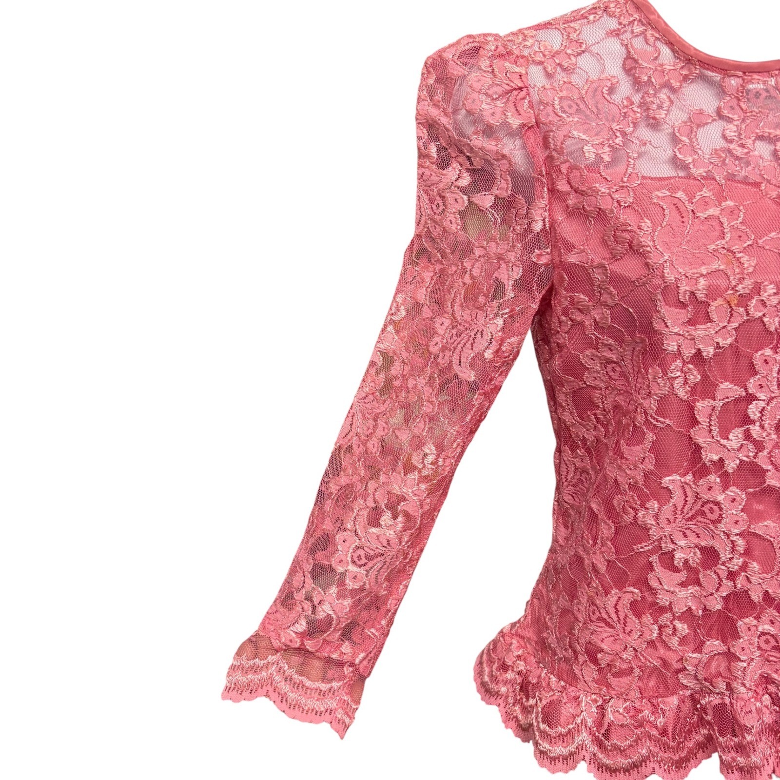 VTG Alicia Pink Lace Party Dress Bubble Hem Crinoline Tea Length Romantic 12 USA