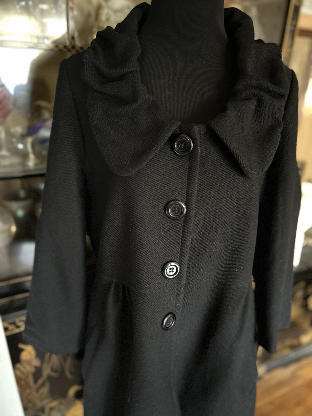 Y2K Victorian Style Black Wool Coat Ruffle Collar Dark Romantic Gothic Eu Sz 48