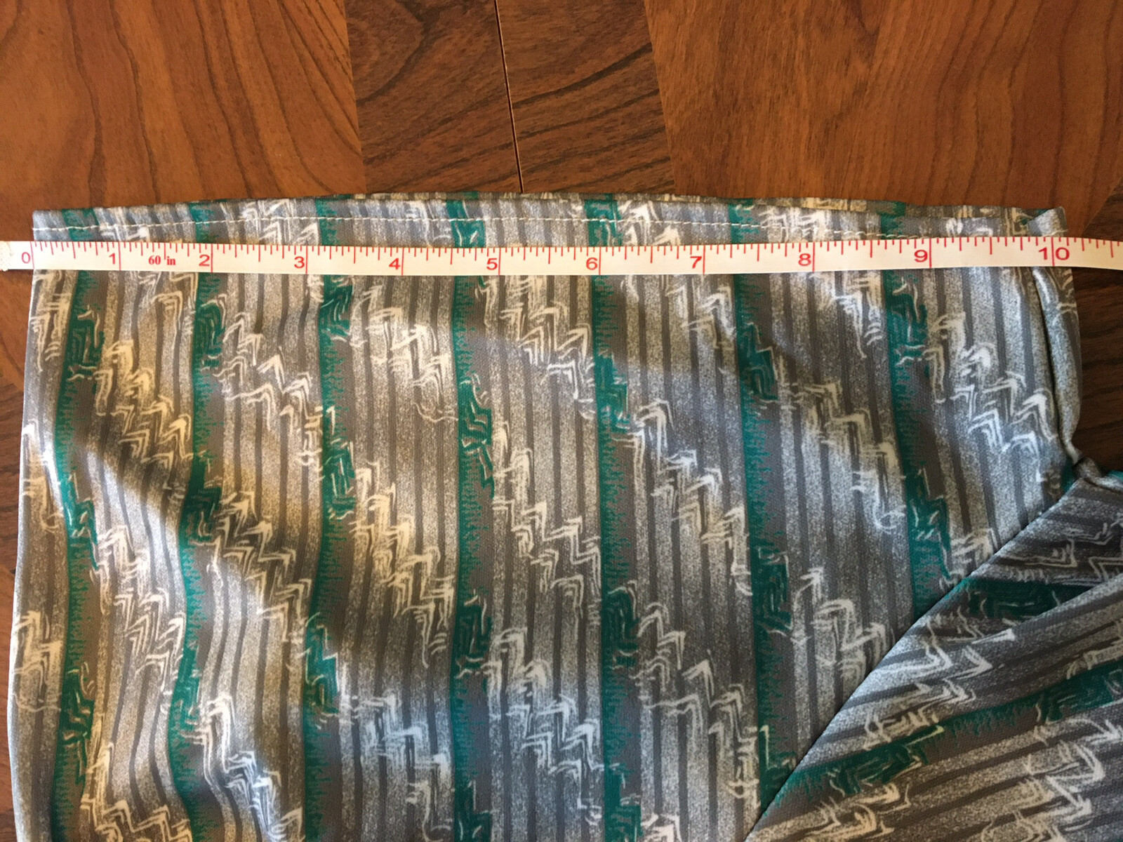 Vintage 1980s Shirt Retro Geometric Abstract Stripes Green Teal Silver Womens L