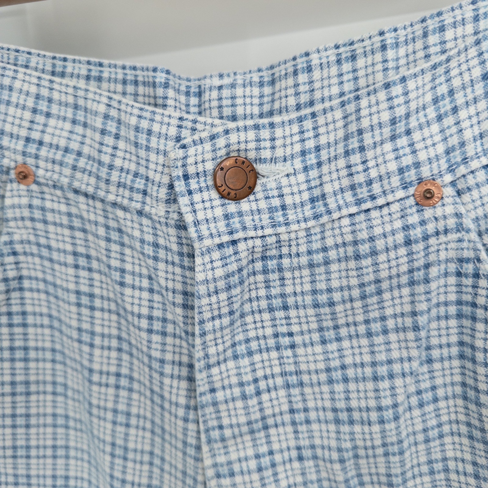 Vintage 90s Plaid Mom Shorts Women 14 Blue High Waisted Miss Honey Butter Mom