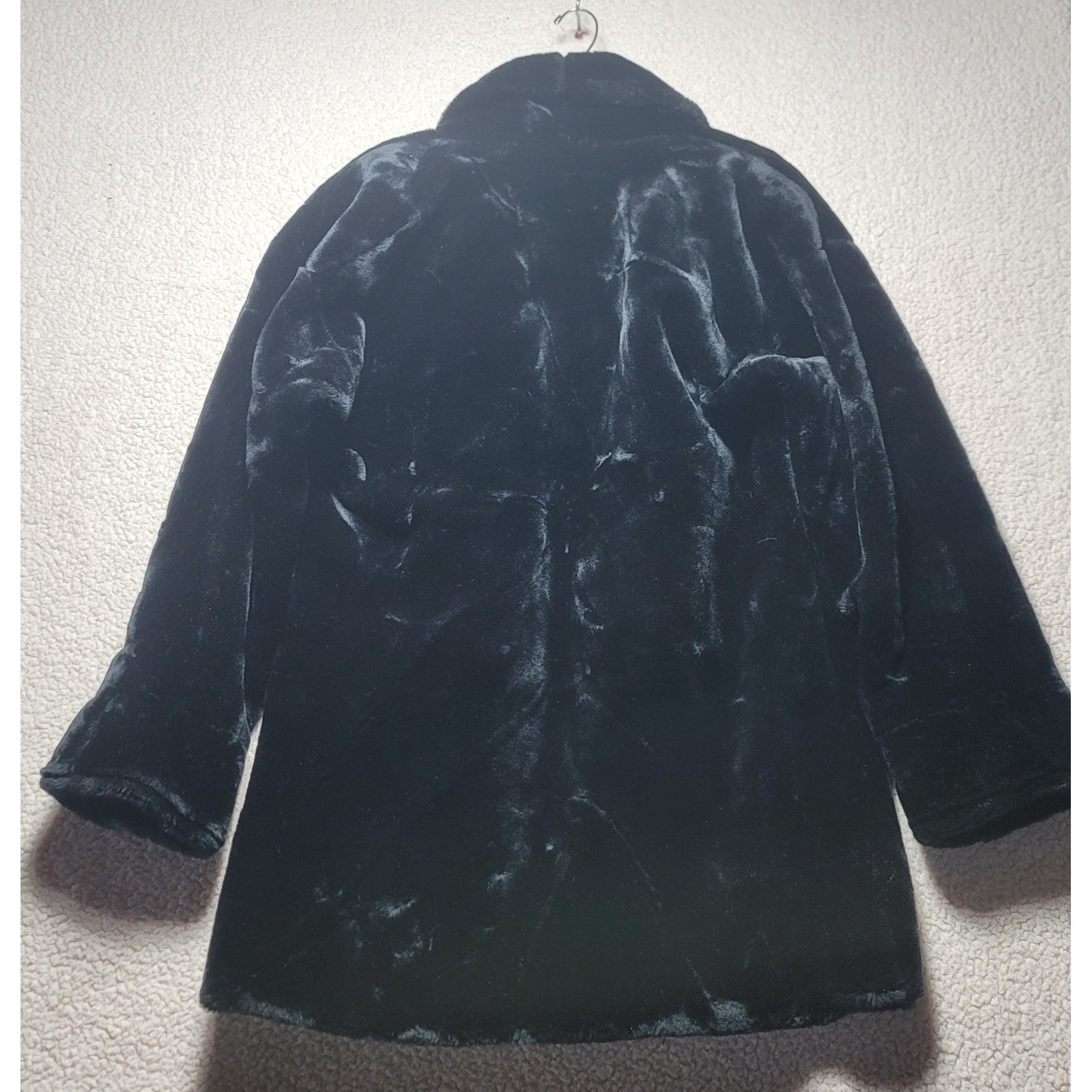 Donnybrook Vintage Faux Fur Coat Black Shawl Collar ILGWU Union Made USA Large