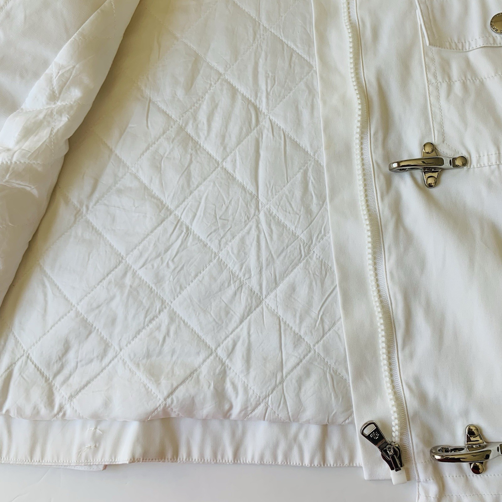 VTG Lauren Ralph Lauren Fireman Jacket M White Nylon Insulated Lobster Clasp Y2K