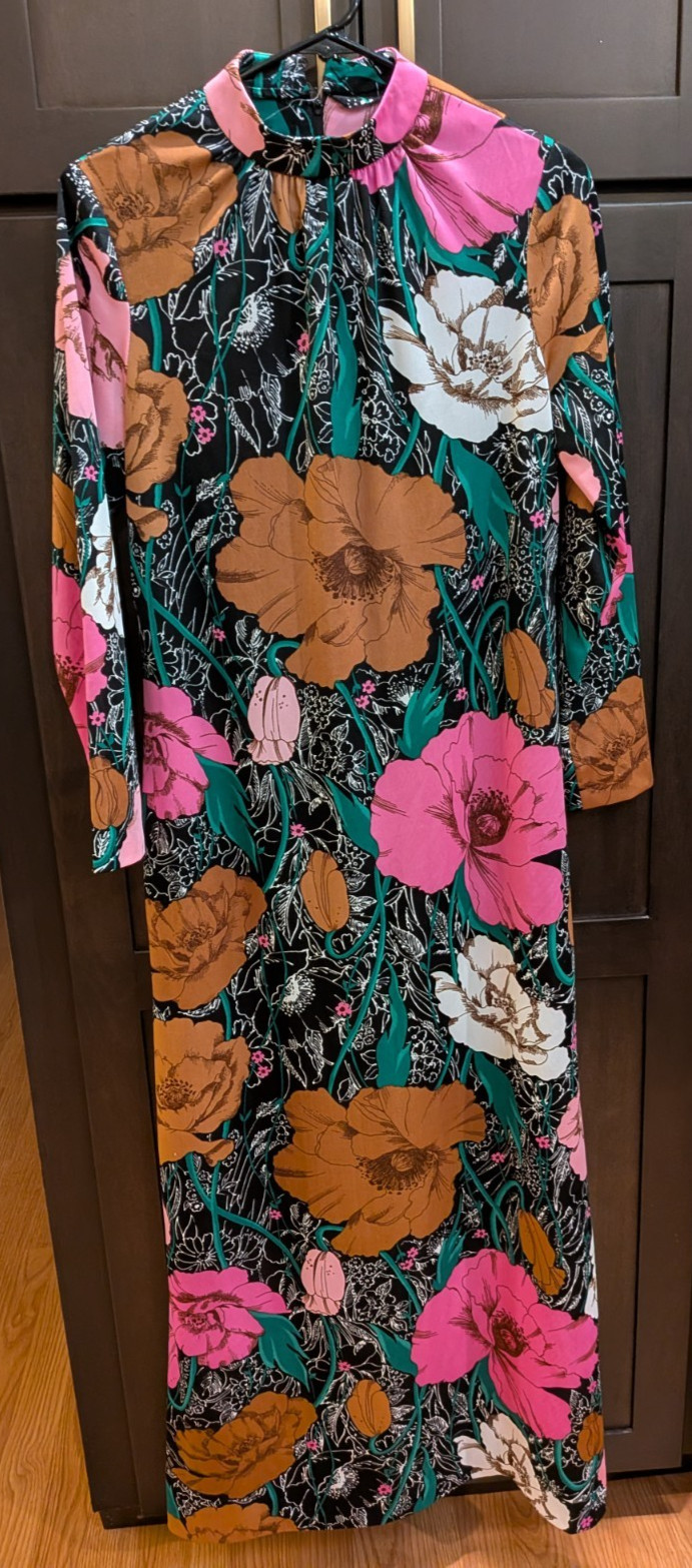 Vintage Henry-Lee Maxi Long Floral Dress Stretchy-Polyester – M?