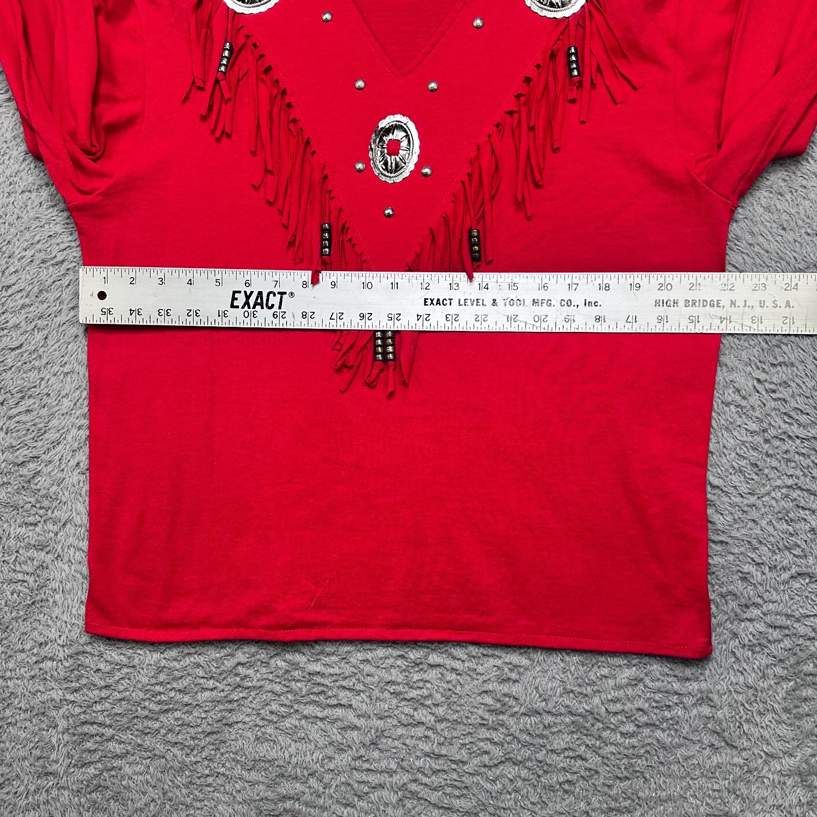 Vintage 90s Western Fringe Shirt Large Red Beads Tassel Cowgirl Rodeo USA Made