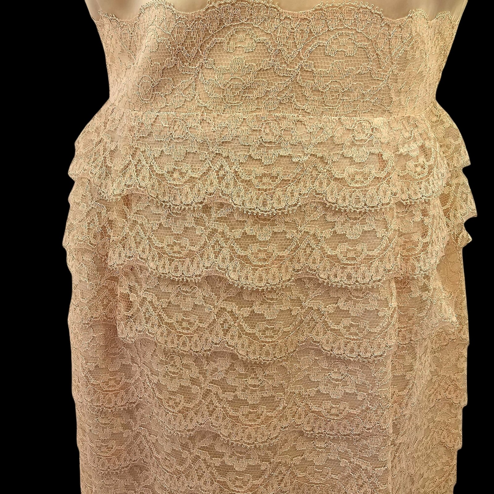 Vintage 50s Handmade Lace Cocktail Dress 6-8 Blush Champagne Rhinestone Accents