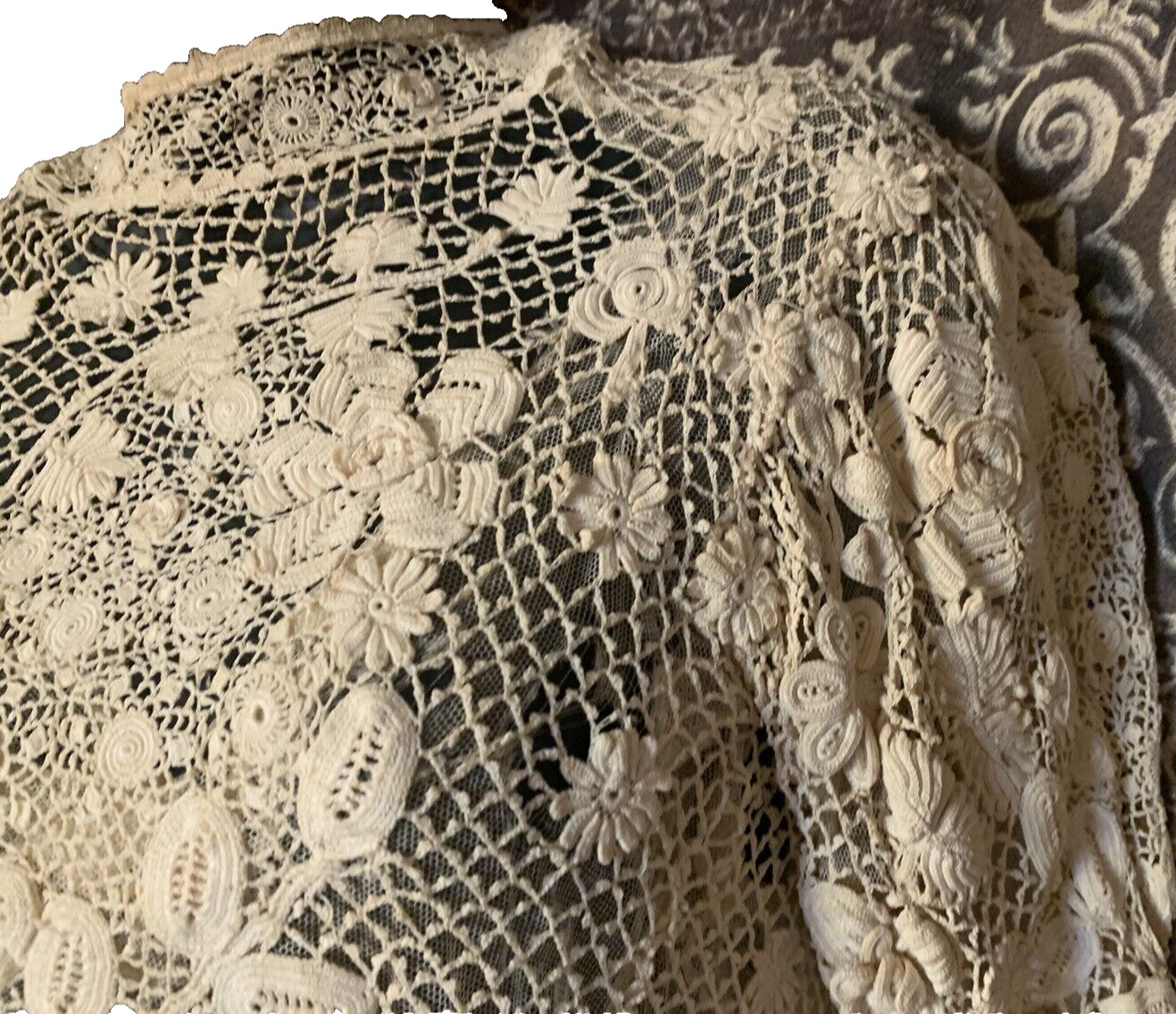 Antique Edwardian Irish Crochet Lace Blouse With High Collar Collectable