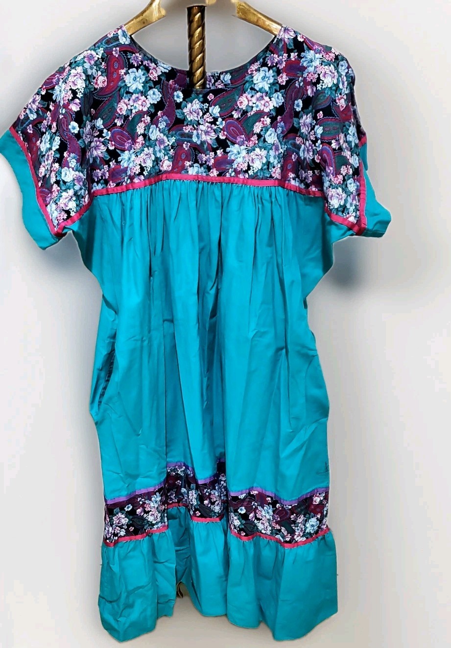 Vintage Hawaiian Floral Muumuu Aloha Maxi Dress With Pockets Grannycore Size L