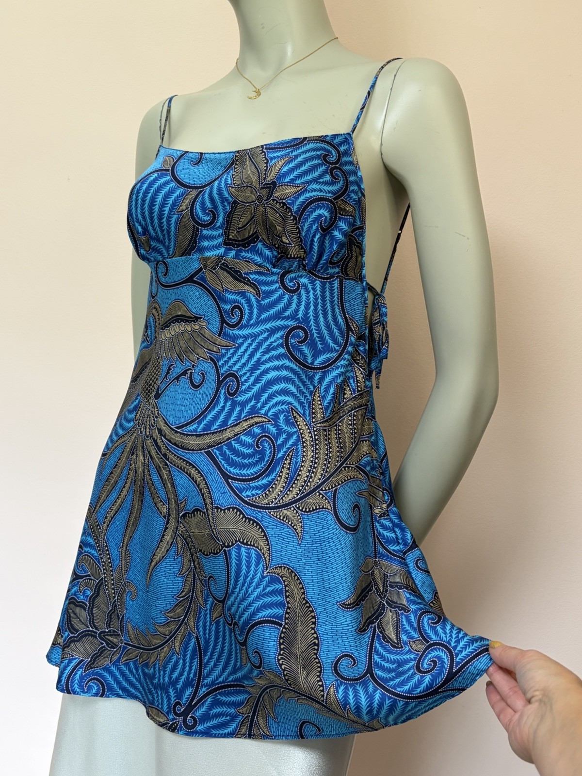 VTG 1999 Victoria’s Secret Silk Chemise Slip Dress Top Blue Phoenix Bird Print M