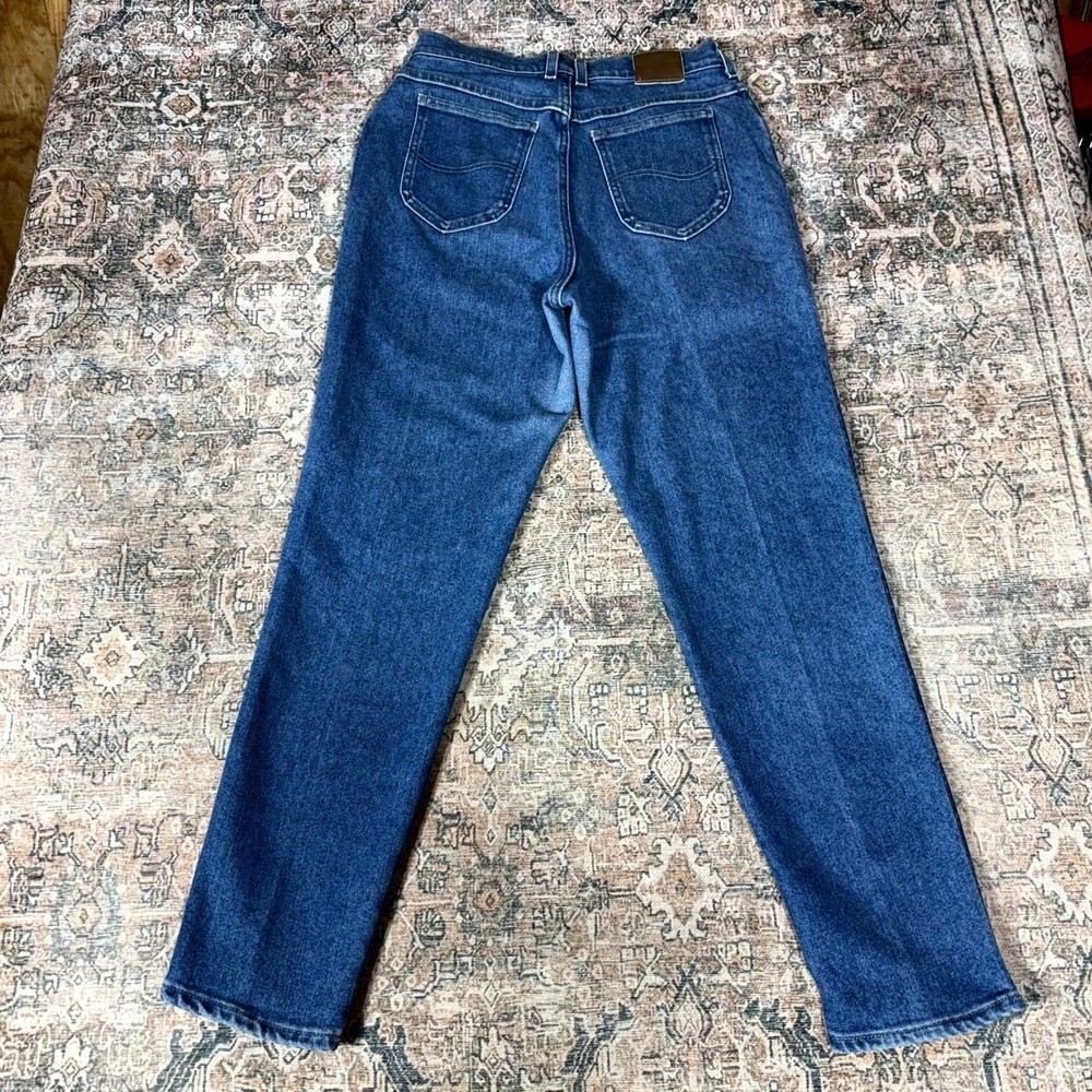 Vintage Lee Jeans Women’s 31×31 Blue Cotton Denim Mom Tapered Leg Faded Workwear