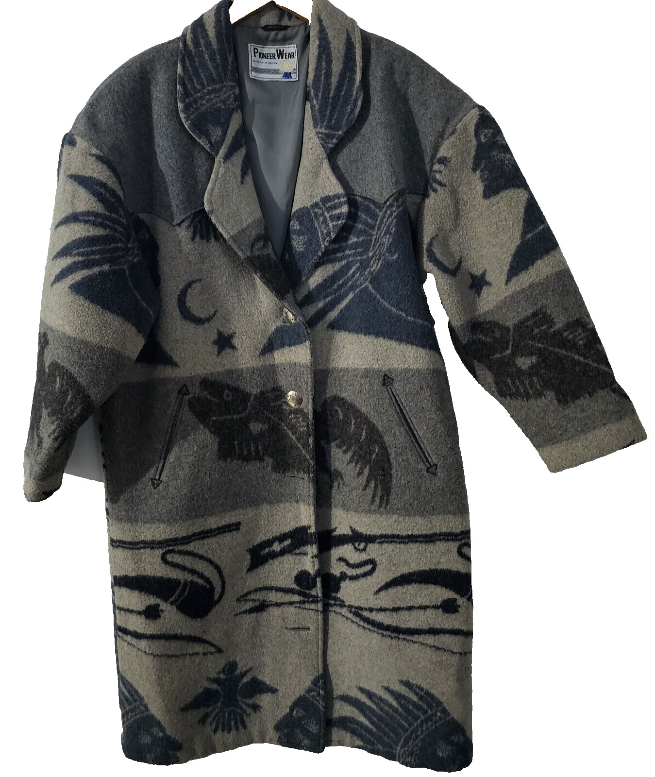 PIONEER WEAR Wool Vintage Coat Southwestern Native American Prints free size