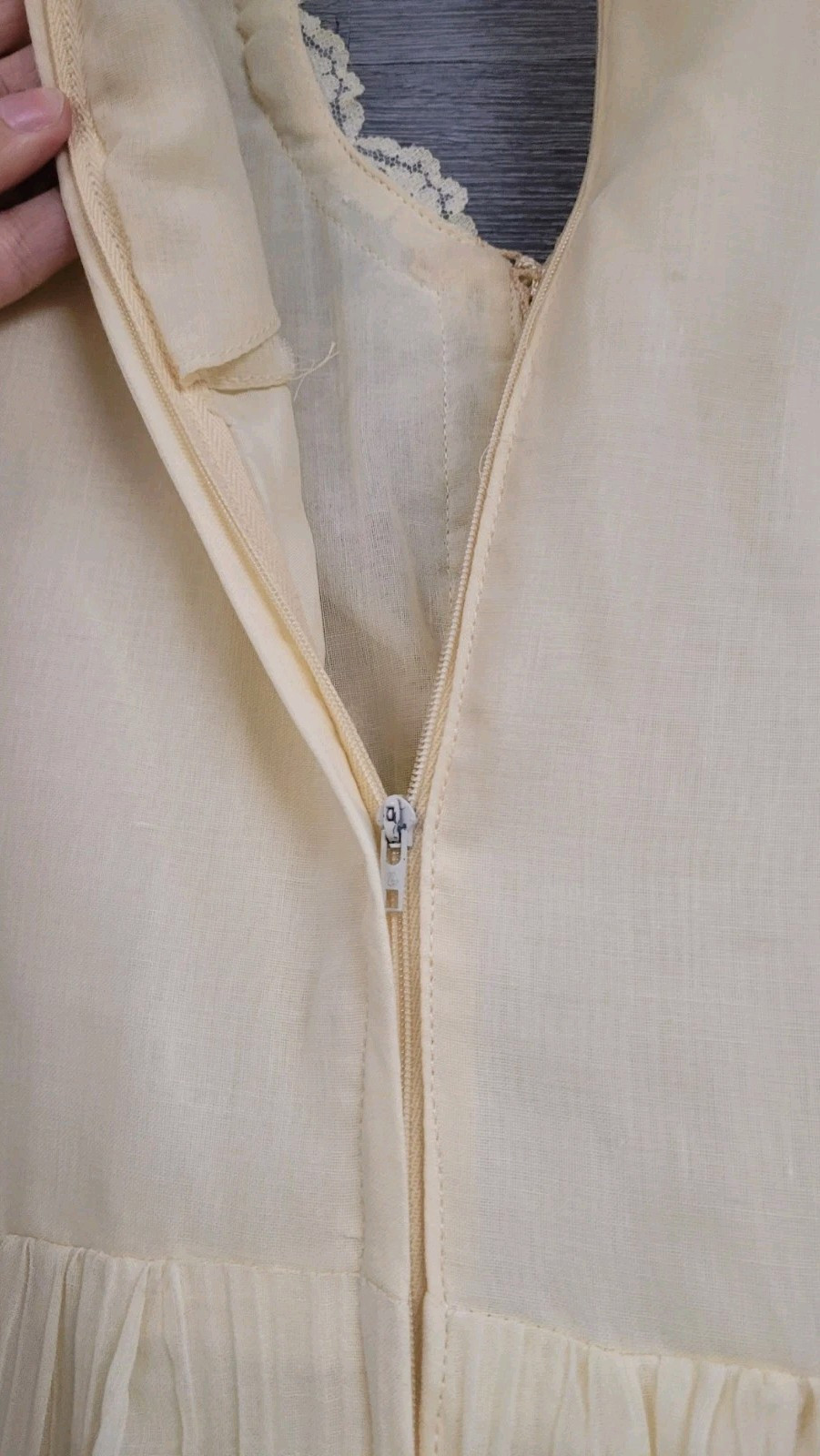 VINTAGE GUNNE SAX DRESS 70s IVORY LACE UP CORSET BOHO BRIDAL MAXI SIZE 11 S/M