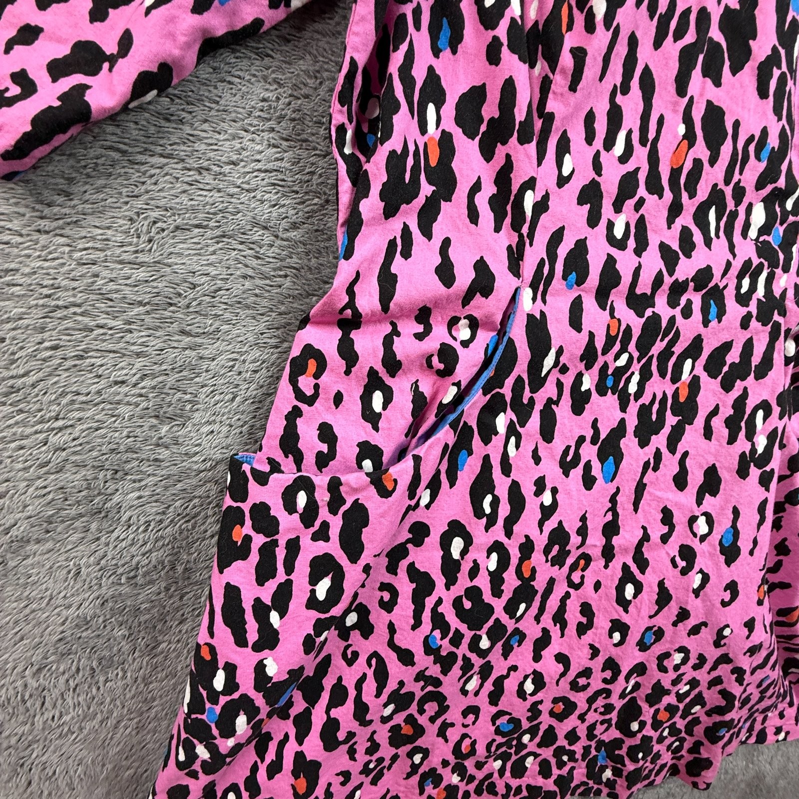 Vintage 70s Pink Leopard Print Mini Dress Peter Pan Collar Talon Zip Womens S