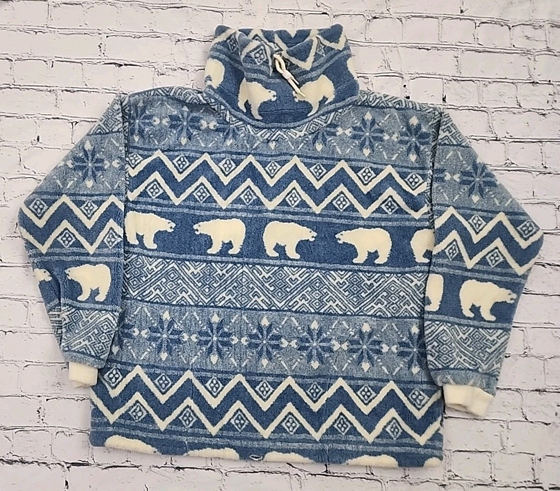 Ski Fleece Nordic Polar Bear Pullover Sweater Size Medium Vintage 80’s Sunbuster