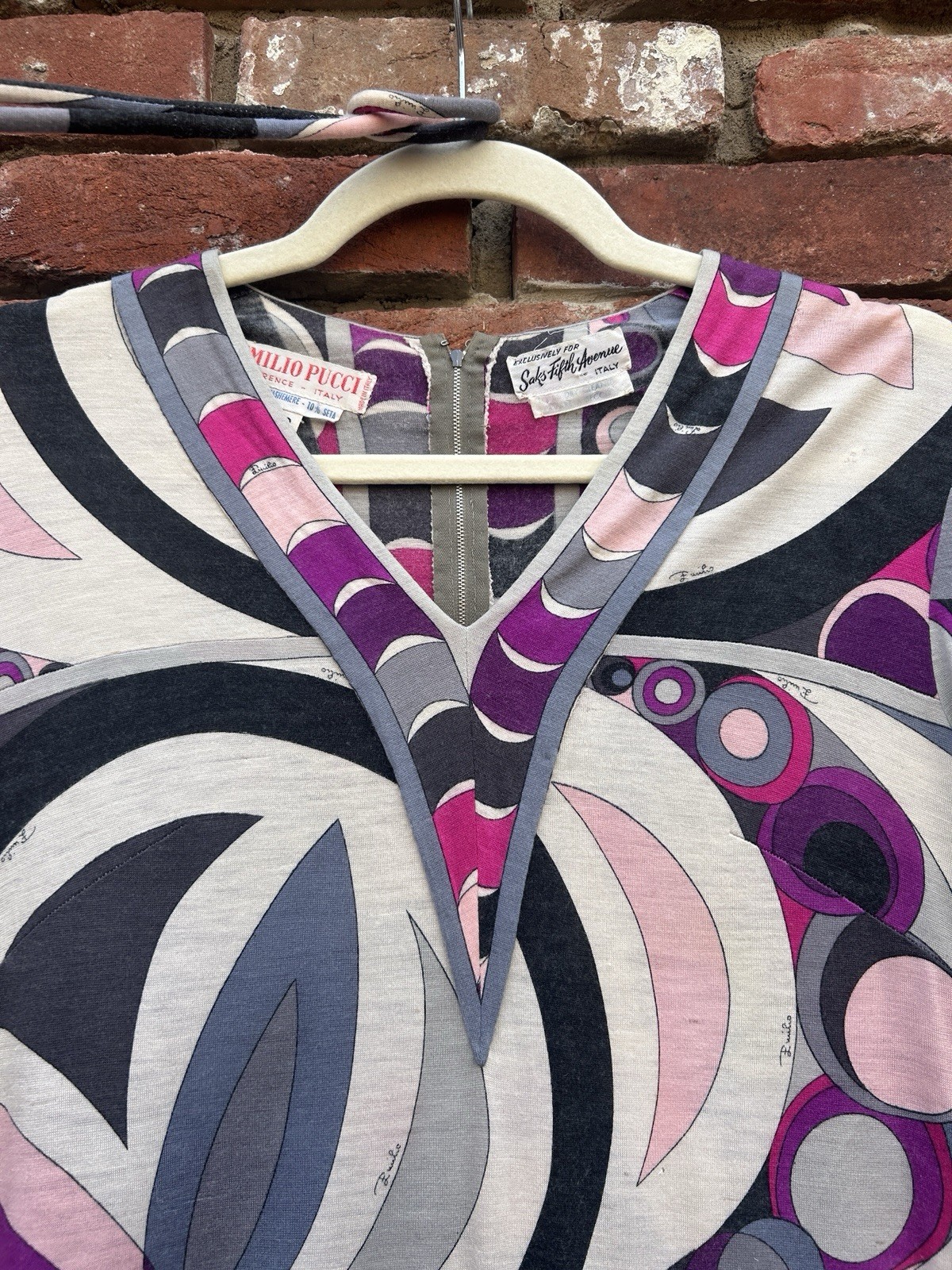 Vintage 1960s Emilio Pucci For Saks Fifth Avenue Long Sleeve Dress Cashmere Silk