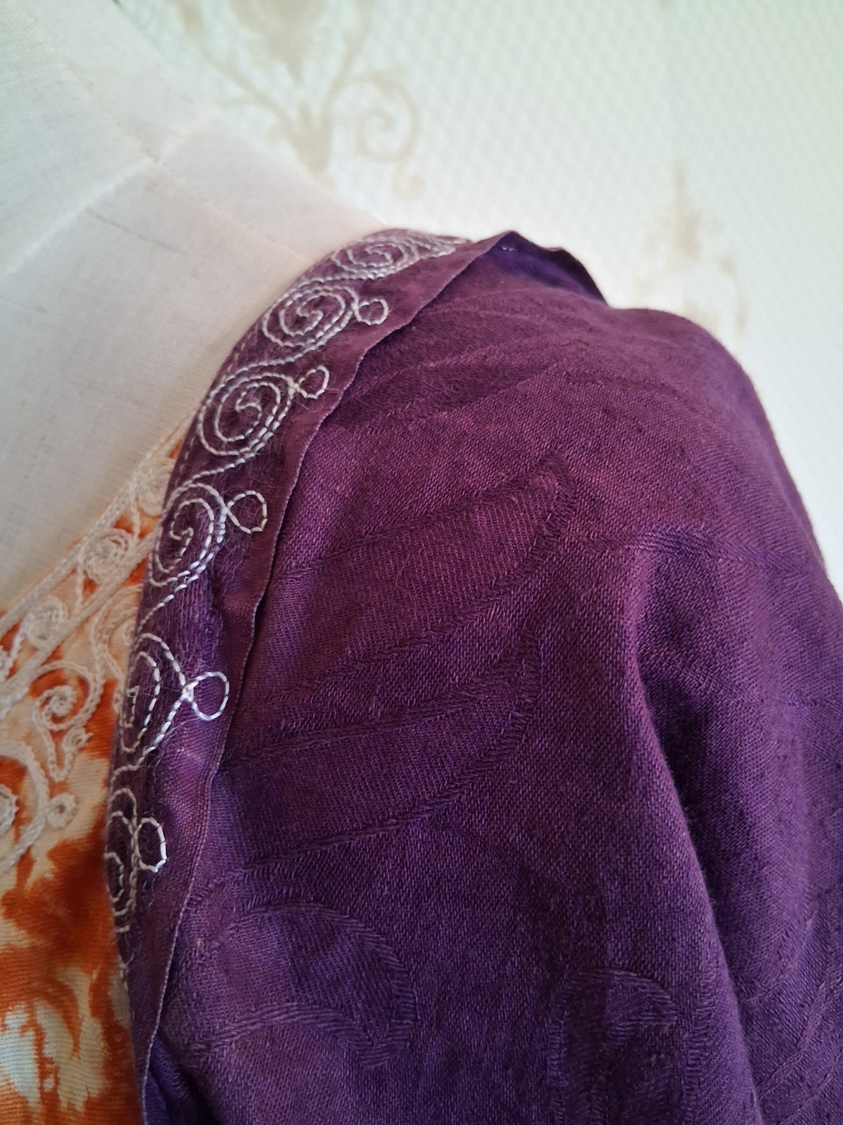 Vintage 1970s Handmade Purple Orange Embroidered Tie-Dye Bohemian Hippie Caftan