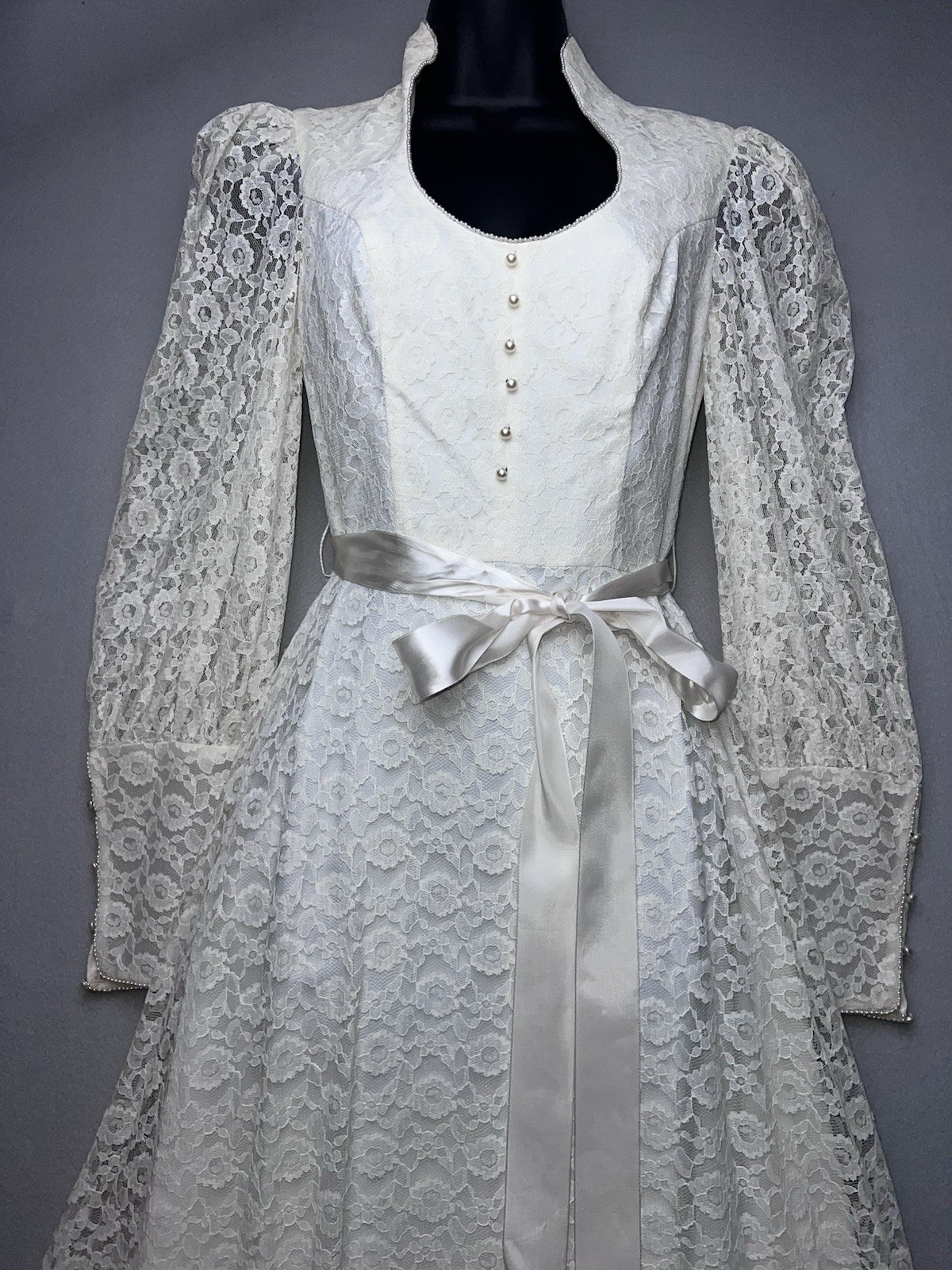 Vintage 70s Candi Jones Lace Prairie Wedding Dress Boho Cottagecore