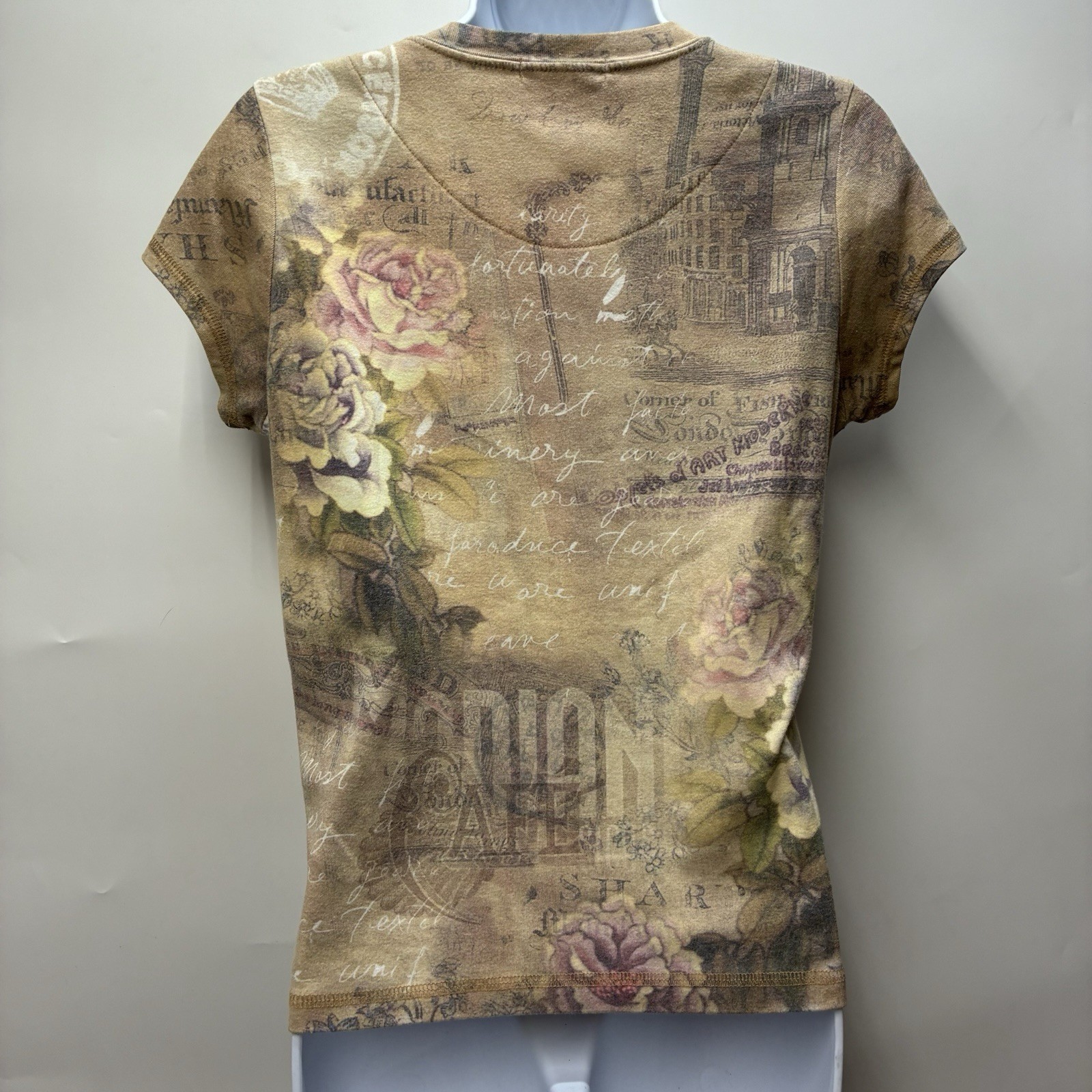 Vintage Y2K Xcit USA Small Short Sleeve Floral Bedazzled Tee T Shirt AOP Girly