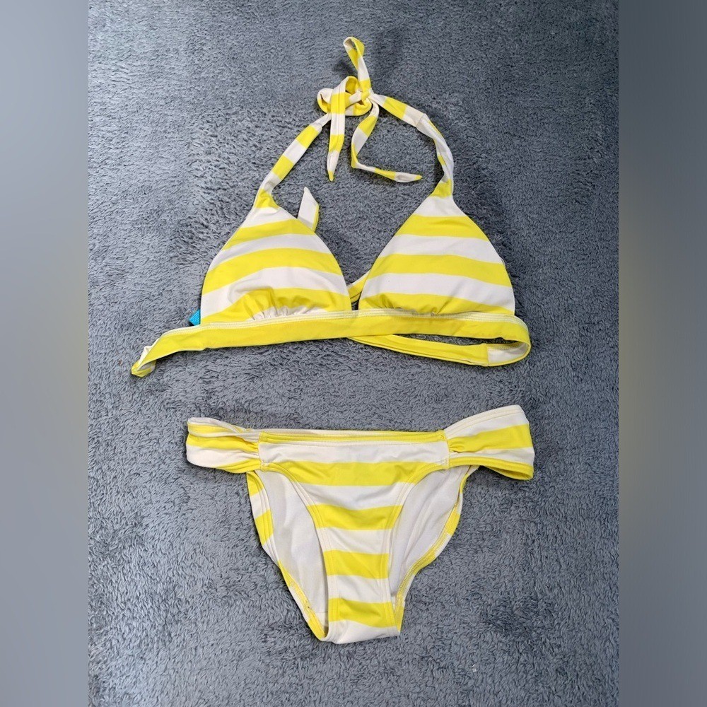 PINK Victoria’s Secret Yellow and White Striped Bikini Set RARE Y2K XS/small