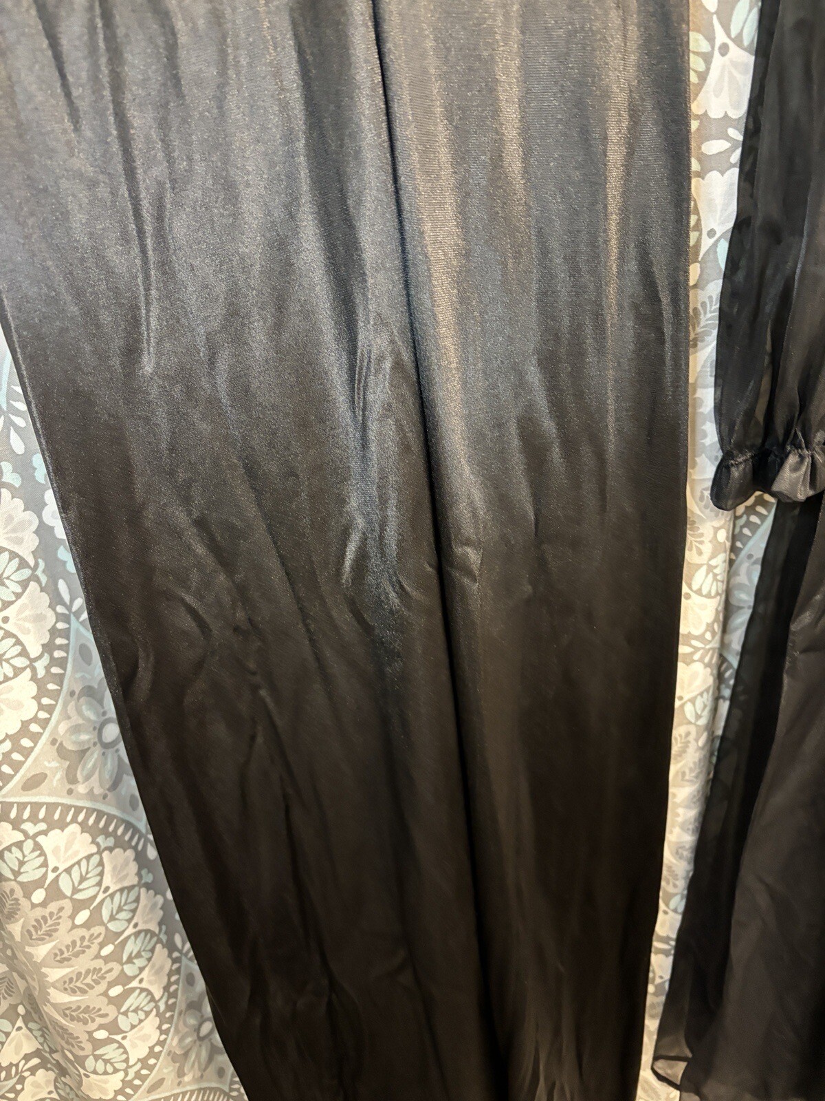 VTG Black Peignoir Set Vanity Fair Long Robe Nightgown Chiffon Lace Sheer SMALL*